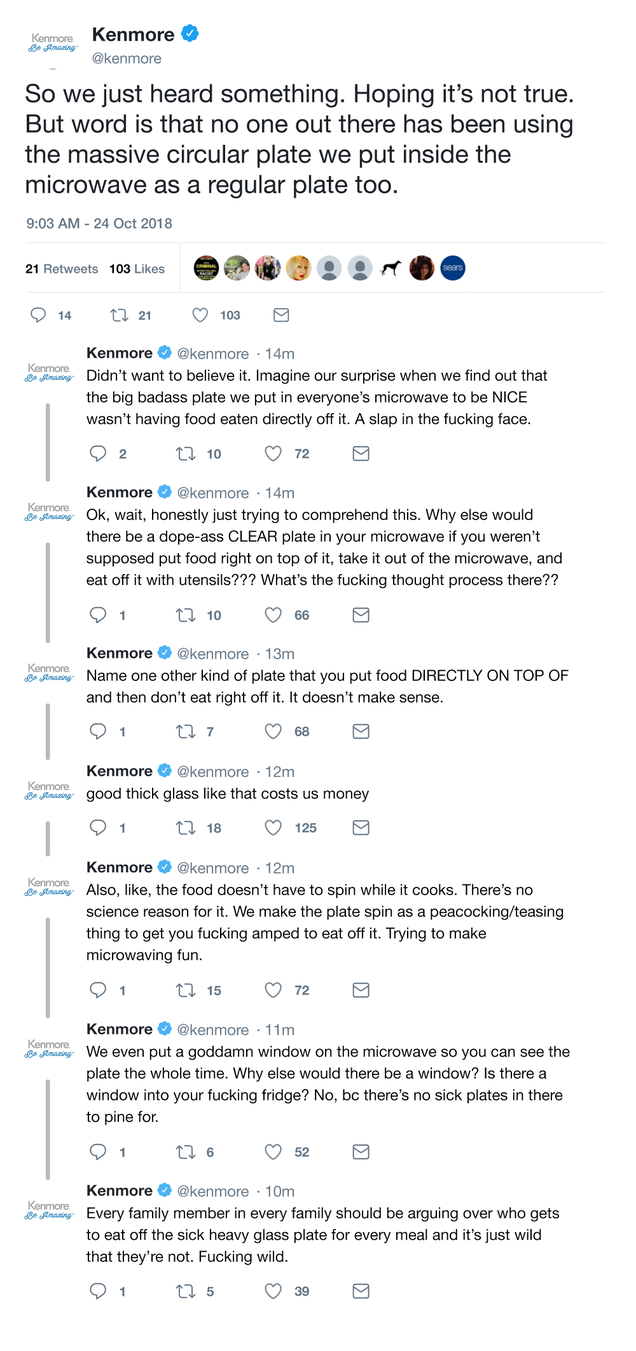 Illustration for article titled Twitter Explosion: Kenmore Is Going Off After Finding Out That Nobody Uses The Circular Glass Plate That Your Food Rotates On Inside The Microwave As A Regular Plate Too